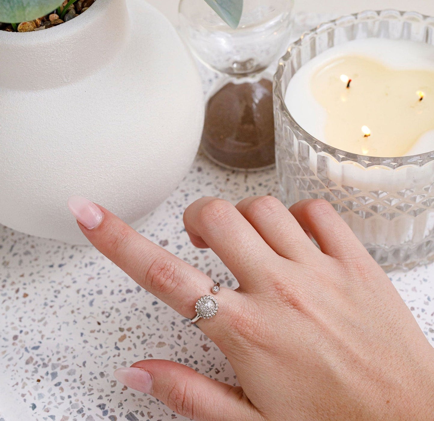 Silver Sunflow spinner ring