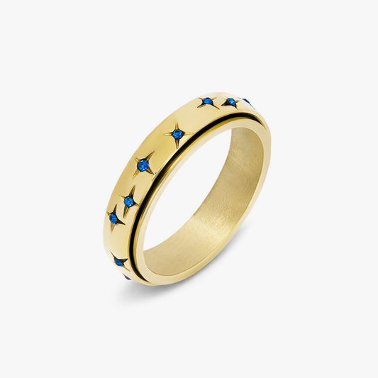 Star & Blue Crystal Anxiety Ring